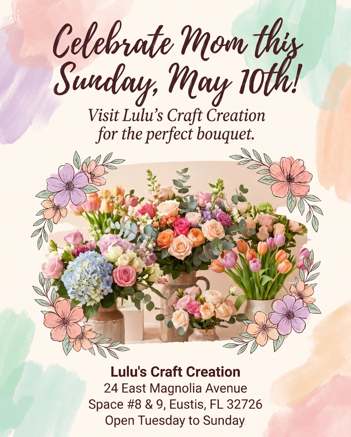 Headline: Give Mom a Gift That Grows With Her Home 🌸

Mother’s Day is about more than just a moment; it’s about the memories we keep. At Lulu’s Craft Creation, our luxury floral arrangements come in unique, reusable bases designed to stay in her home long after the blooms have faded. It’s a beautiful, sustainable way to say "I love you."

Whether you’re in Eustis or Clermont, we’re ready to help you find the perfect match. Browse our collection online or come say hi to us in person! We’d love to help you pick the perfect petals.

Visit us: 24 East Magnolia Avenue, Space #8 & 9, Eustis, FL.

Shop Online: www.luluscraftcreation.com

Delivery: Reliable service across Eustis & Clermont.

--
#MothersDay2026 #MothersDayFlowers #GiftIdeasForMom #SundayMay10 #SustainableGifts #LuxuryBouquet #FloralDesign