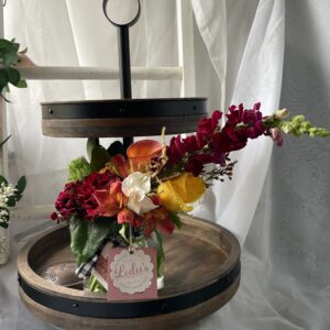 Unique Mother's Day Double Wood Tray Flower Arrangement