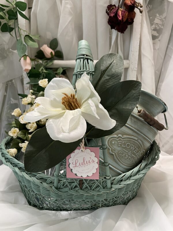 Delicate Mother's Day Flower Basket with Baby Roses & Milk Thistle