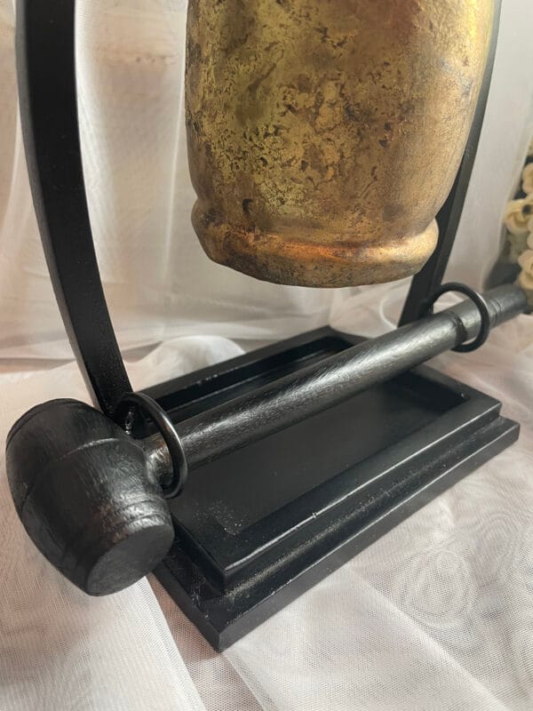 Gold Metal Bell with Wooden Base - Image 2