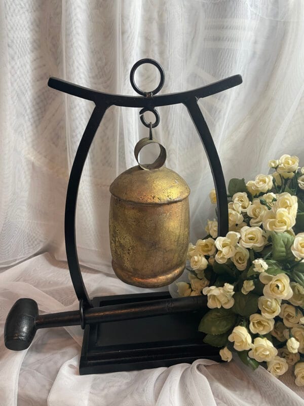 Gold Metal Bell with Wooden Base
