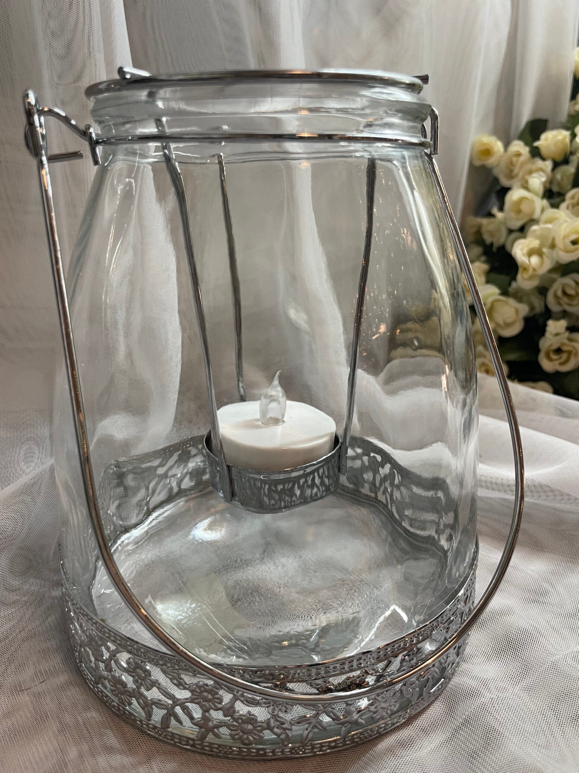 Glass Jar Candle Holder with Metal Base – For Cozy Moments