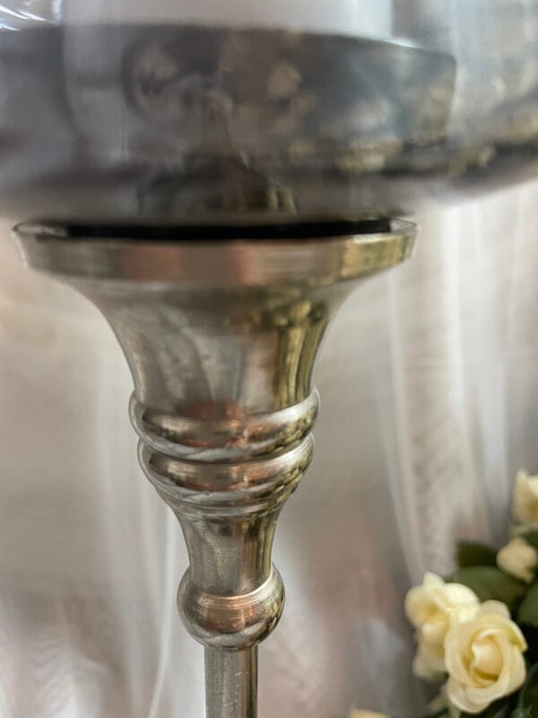 Glass chalice candle holder with metal base for tea lights or small votive candles - Image 4