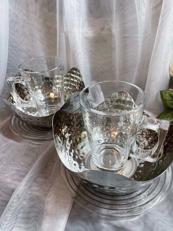 Glass Coffee Cup Set with Metal Base – A Modern Duo for Sharing - Image 3