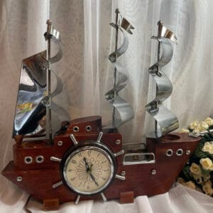 Vintage Wooden Ship Lamp with Clock – Nautical Statement Piece