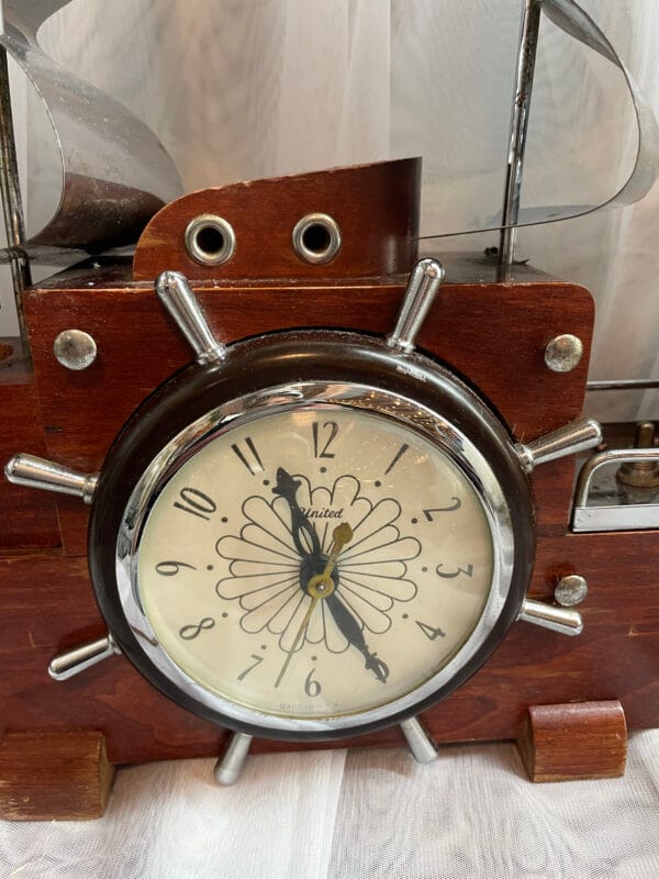 Vintage Wooden Ship Lamp with Clock – Nautical Statement Piece - Image 2