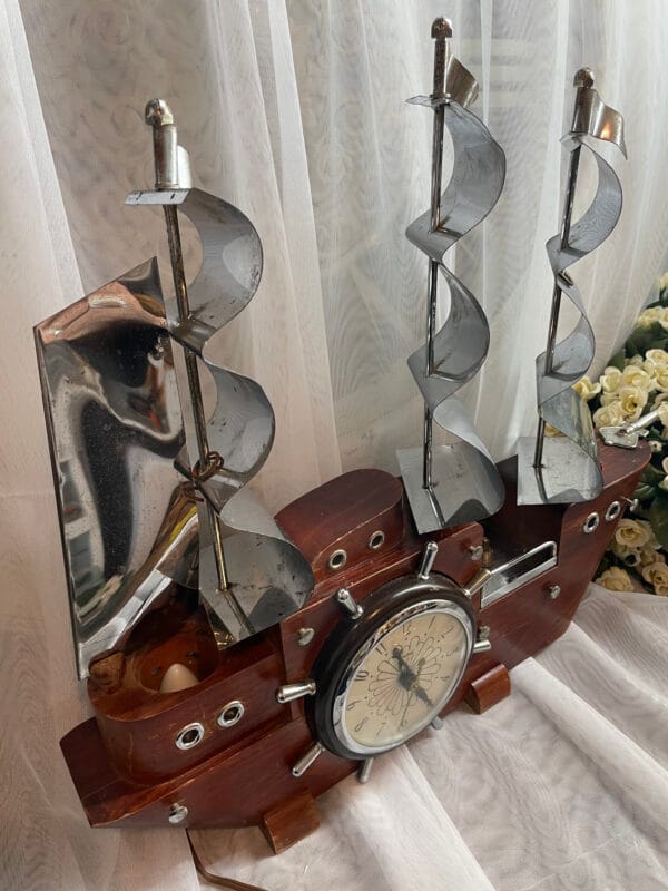 Vintage Wooden Ship Lamp with Clock – Nautical Statement Piece - Image 7