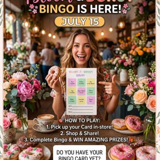 🌸🍩 BLOOM & DONUT BINGO IS HERE! 🍩🌸

Shop, share, and complete your Bingo card for a chance to WIN amazing prizes!

🎯 How to Play

Pick up your Bloom & Donut Bingo Card in-store.
Complete the activities on the card and receive a stamp for each completed square.
Get 3 stamps in one straight line (horizontal, vertical, or diagonal) to earn 1 raffle entry.
Complete more lines to earn more entries and increase your chances of winning!

🎁 Prizes

🏆 1 Grand Prize Winner
🎉 2 Consolation Prize Winners

📅 Drawing Schedule

Bingo cards are valid for 2 weeks only.
Raffle drawing will be held every two weeks.
Be sure to fill out your Name, Email, and Phone Number before submitting your completed card.
Drop your completed card in our raffle box before the drawing date.

✨ Every purchase, visit, and share gets you one step closer to winning!

Good luck, and thank you for supporting Bloom & Donut! 💕🍩

#Lulu’sCraft&Creations #Wiki-liciousNWOrlando #BloomAndDonutBingo #BingoChallenge #SupportLocal #SweetRewards #DonutLovers #WinWithBloom For post caption