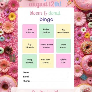 Here is the English translation of the caption with the hashtags placed inline at the end:

The sweetest event of the year is just around the corner! 🍩🌸 This August 12th we are waiting for you for our Bloom & Donut Bingo.

Come have fun, complete your squares, and participate for great prizes that you will love. Don't miss it and secure your spot! ✨🎁

👉 Tag the person you're coming with this August 12th in the comments!

#BloomAndDonut #BingoTime #GrandGiveaway #SurprisePrizes #AugustEvents #DonutsAndFlowers #ParticipateAndWin #FunGuaranteed #August12 #LocalCommunity