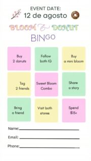Time to have fun and win! 🌸🍩

Save the date: this August 12th, we are waiting for you for our Bloom & Donut Bingo in Eustis, FL. Are you ready to complete your bingo card, enjoy your favorite sweets, and win incredible surprises?

Participating is super easy:
1️⃣ Check the squares on your bingo card.
2️⃣ Come visit us and complete the challenges.
3️⃣ Win and share the experience with us!

Tag your favorite plus-one for this challenge in the comments, and we'll see you this August 12th! 👇✨

#BloomAndDonut #EustisFL #EustisFlorida #MountDoraFL #LeesburgFL #TavaresFL #LakeCountyFL #CentralFloridaEvents #LocalEventsFL #DonutLover #FlowerLovers #BingoNight #CommunityEvent #ShopLocalEustis #ThingsToDoEustisFL